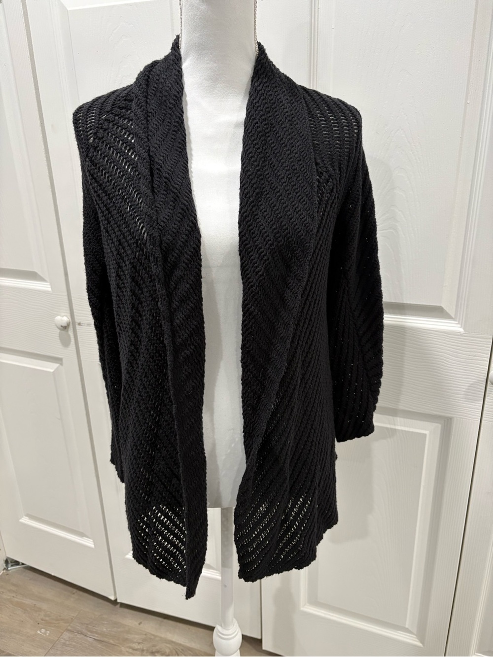Madison Black Open-Front Knit Cardigan